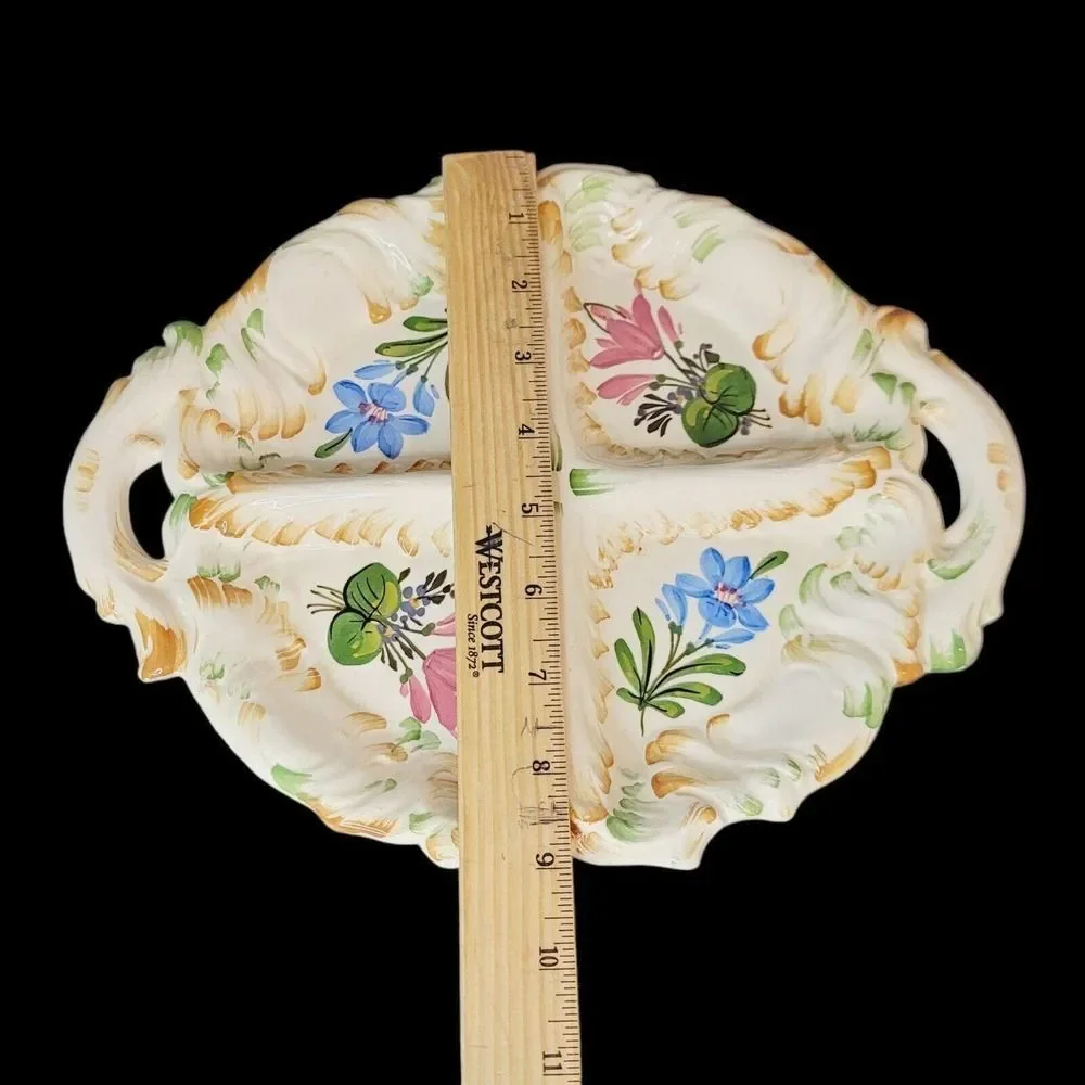 Vintage Italian Ceramic‎ Handpainted Floral Divided Serving Plate